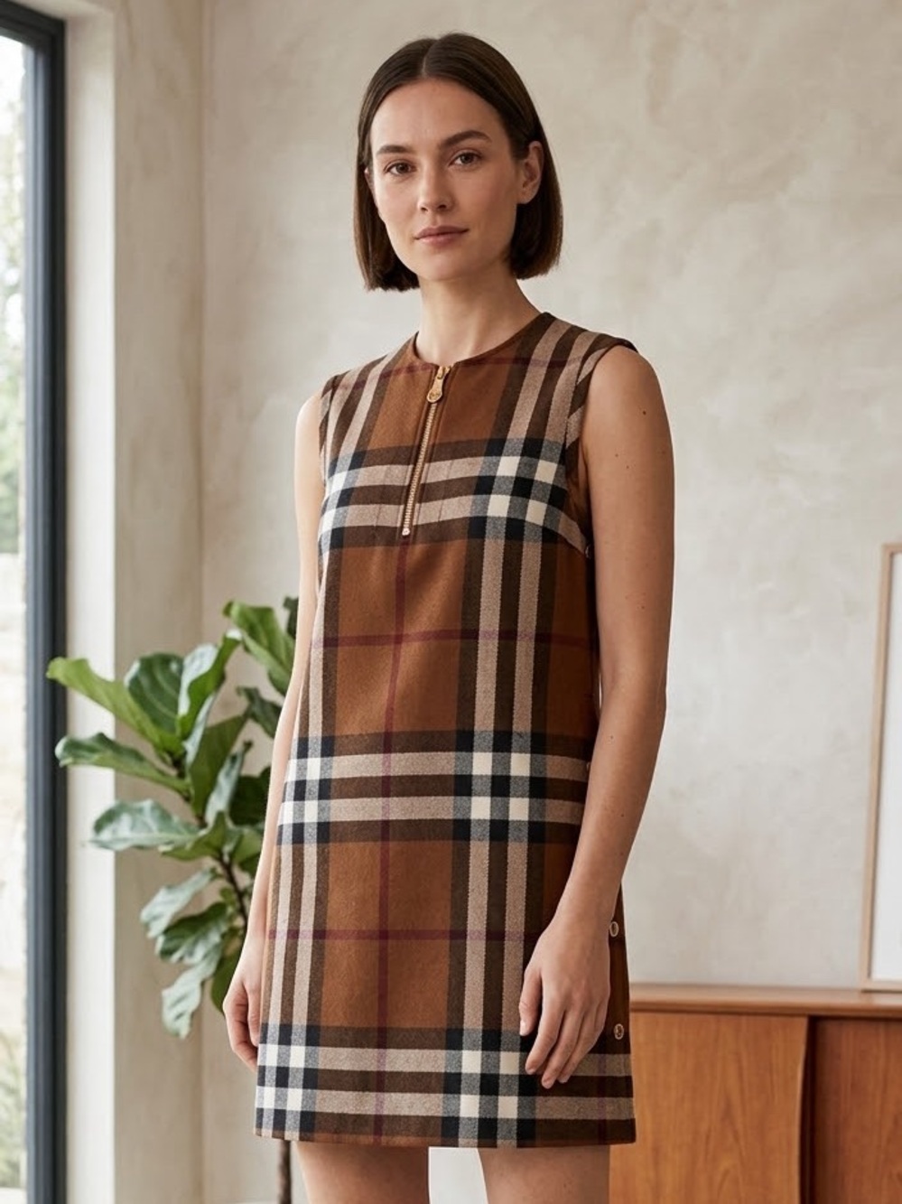 Burberry check-pattern sleeveless dress wool